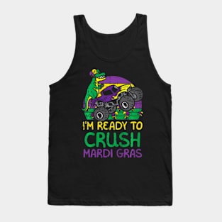 Kids Crush Mardi Gras Dino Monster Truck Funny Toddler Boys Kids Tank Top